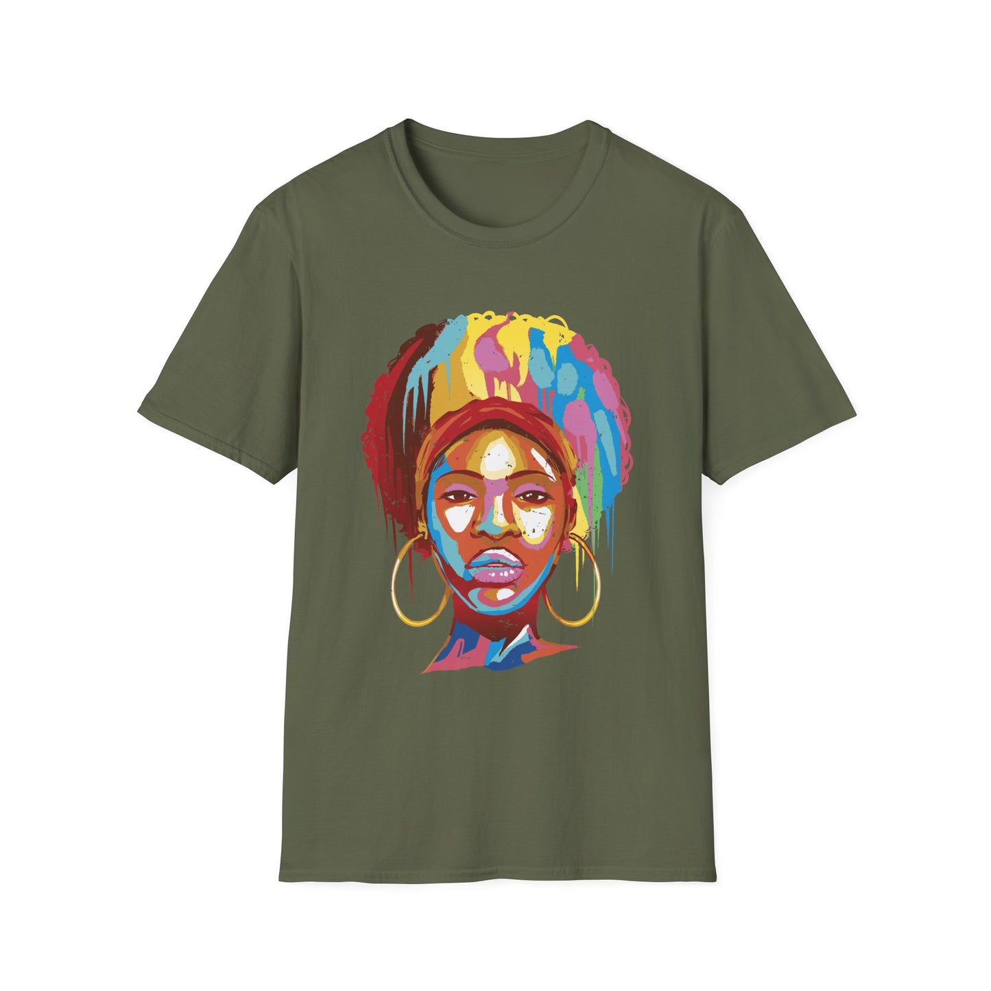 Color-Drip Afro Portrait T-Shirt - Regular Fit