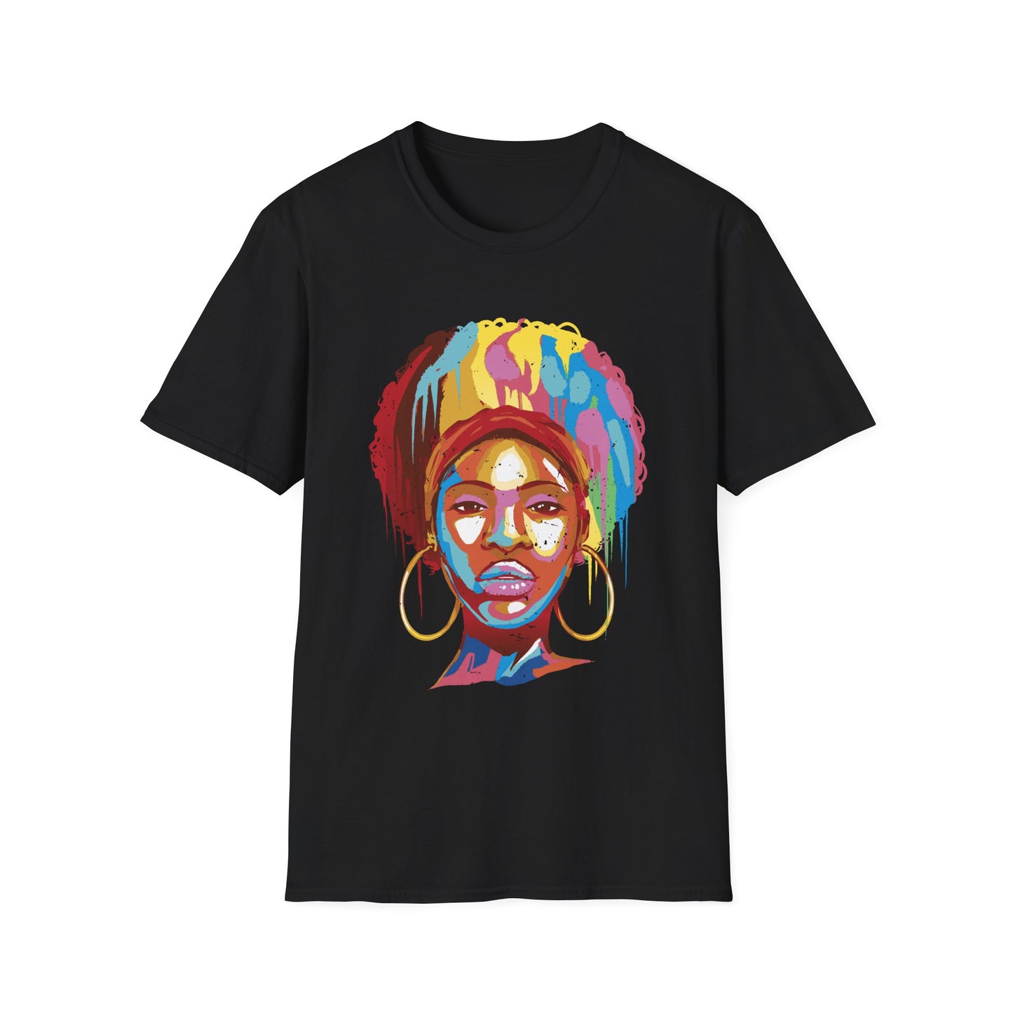 Color-Drip Afro Portrait T-Shirt - Regular Fit