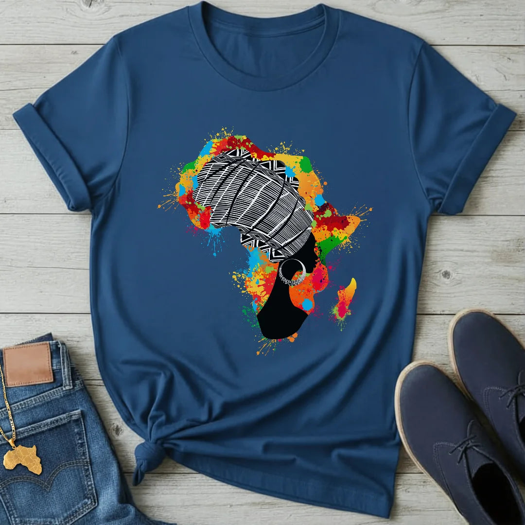 Africa Color-Splash Headwrap Map T-Shirt