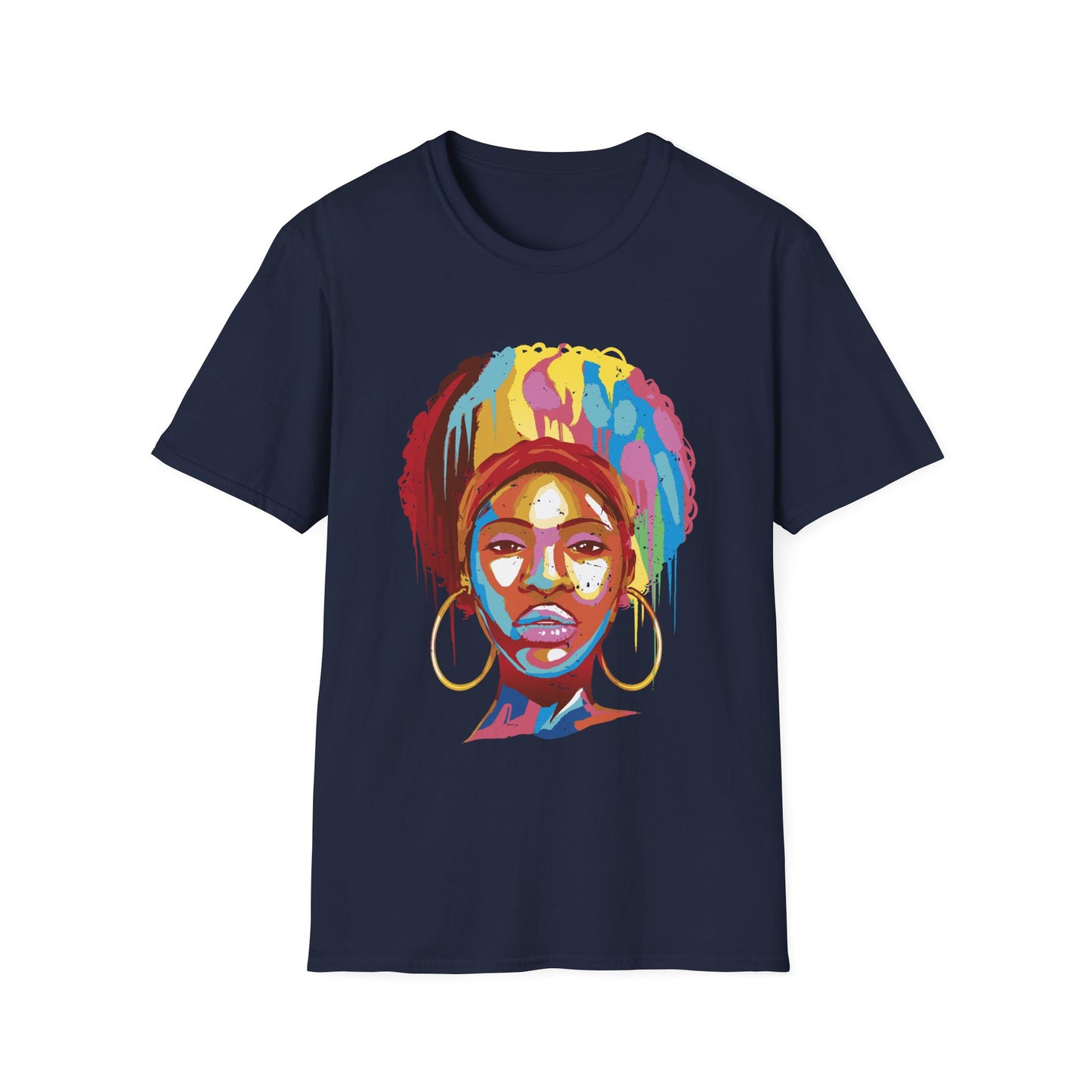 Color-Drip Afro Portrait T-Shirt - Regular Fit