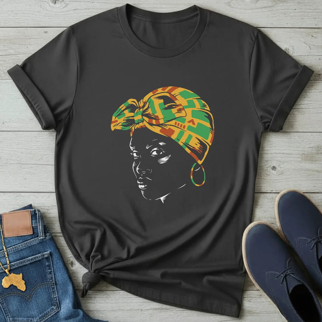 Kente Headwrap Portrait T-Shirt