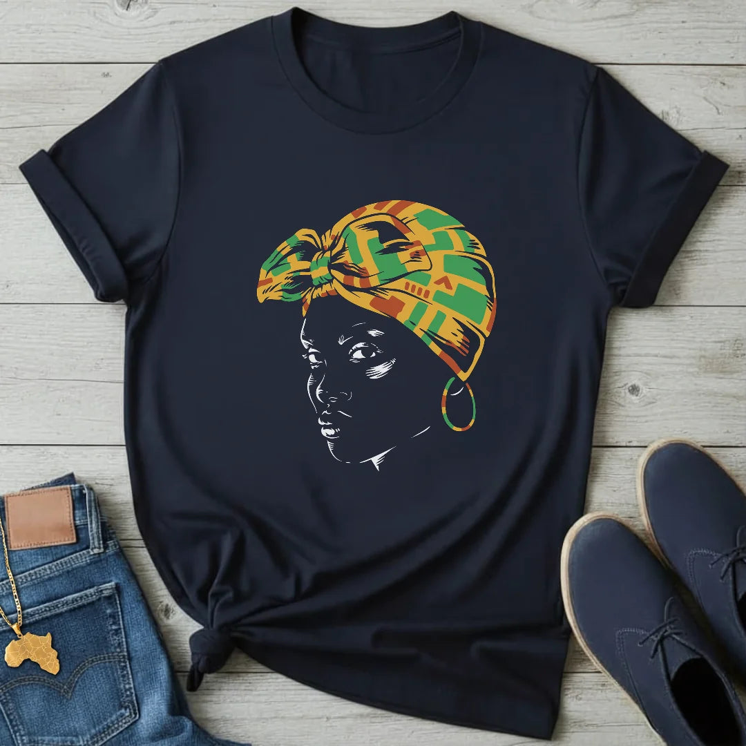 Kente Headwrap Portrait T-Shirt