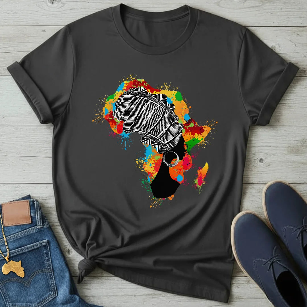 Africa Color-Splash Headwrap Map  T-Shirt