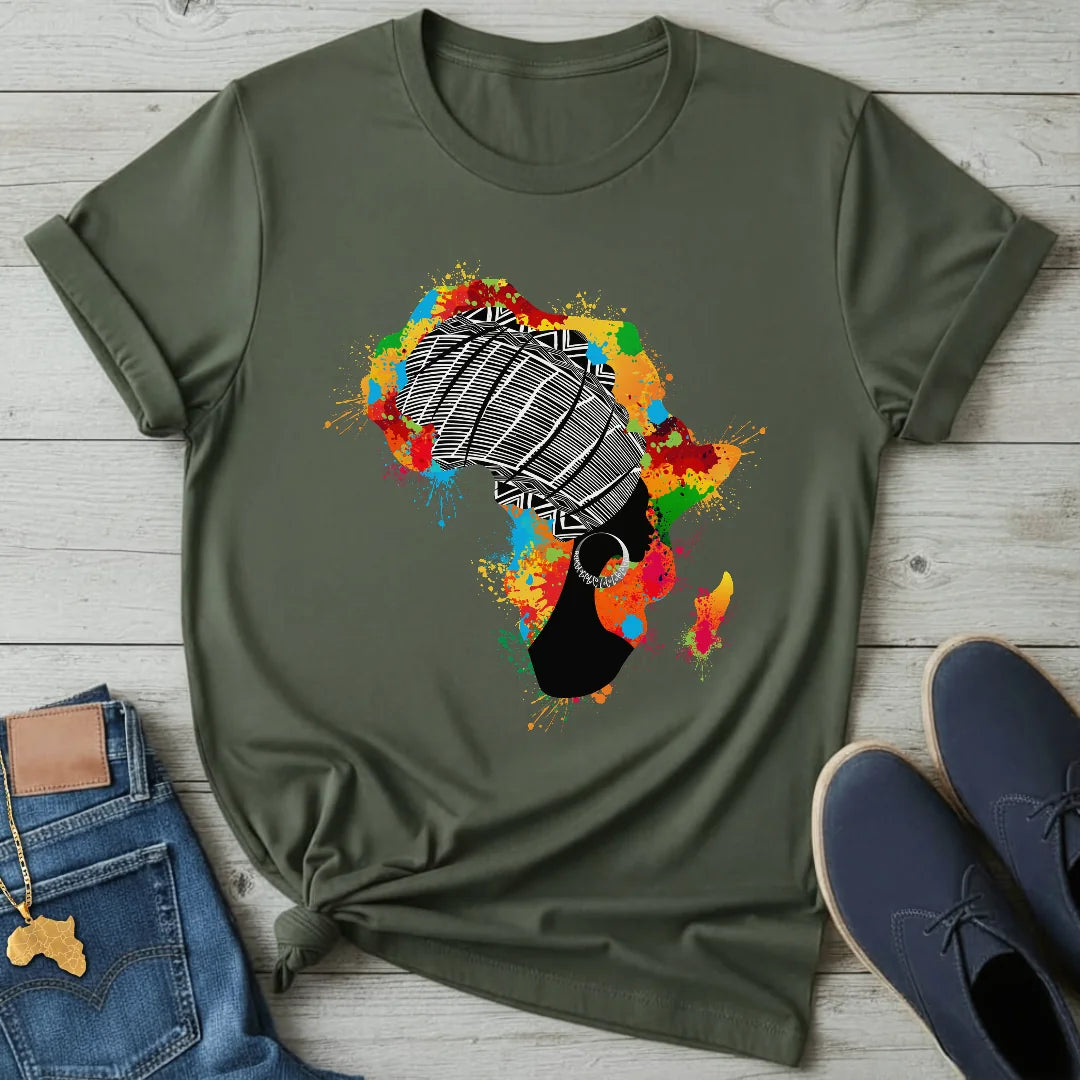 Africa Color-Splash Headwrap Map  T-Shirt