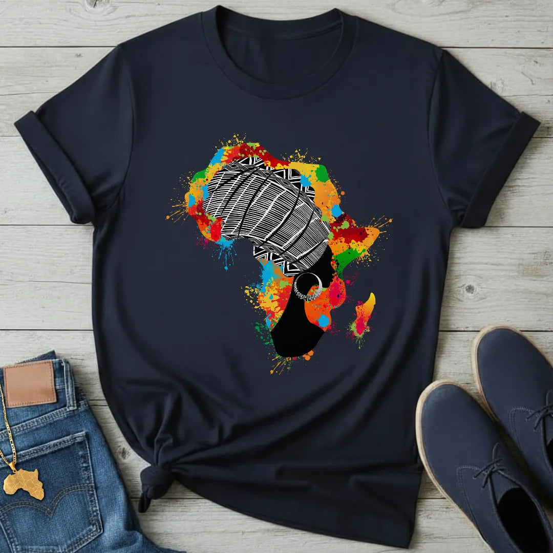 Africa Color-Splash Headwrap Map  T-Shirt