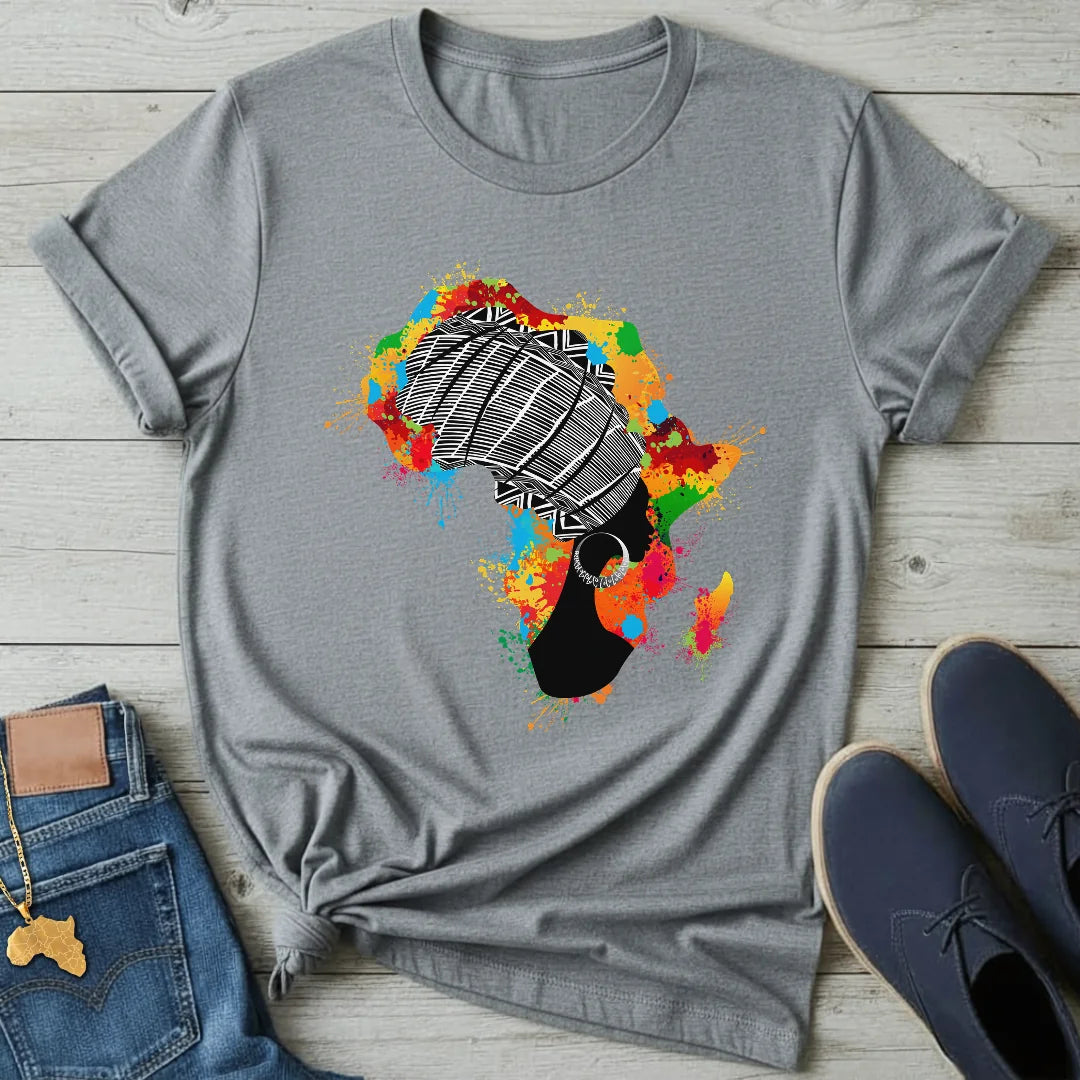 Africa Color-Splash Headwrap Map  T-Shirt