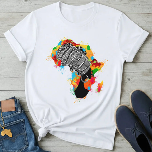 Africa Color-Splash Headwrap Map  T-Shirt
